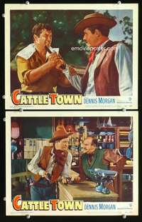 z176 CATTLE TOWN 2 movie lobby cards '52 Dennis Morgan with guns!