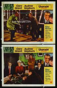 z178 CHARADE 2 movie lobby cards '63 Cary Grant, Audrey Hepburn