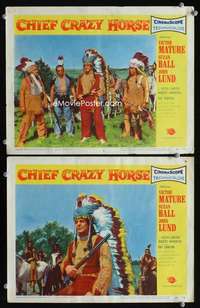 z182 CHIEF CRAZY HORSE 2 movie lobby cards '55 Mature, Native Americans