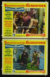 z231 DEMETRIUS & THE GLADIATORS 2 movie lobby cards '54 Victor Mature