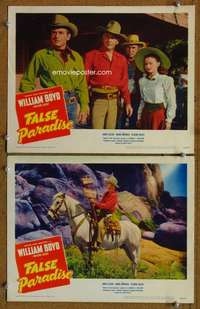 z277 FALSE PARADISE 2 movie lobby cards '48 Hopalong Cassidy on horse!