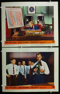 z282 FBI STORY 2 movie lobby cards '59 Jimmy Stewart with tommy gun!