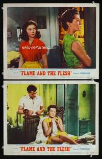 z290 FLAME & THE FLESH 2 movie lobby cards '54 brunette Lana Turner!