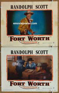 z303 FORT WORTH 2 movie lobby cards '51 Randolph Scott, Texas!