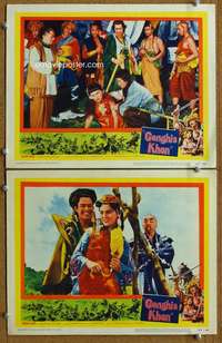 z320 GENGHIS KHAN 2 movie lobby cards '53 bio of ruthless Mongol!