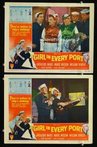 z327 GIRL IN EVERY PORT 2 movie lobby cards '52 Groucho Marx, Bendix
