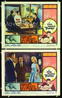 z329 GIRL NAMED TAMIKO 2 movie lobby cards '62 Laurence Harvey, Hyer