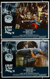z349 GRAY LADY DOWN 2 movie lobby cards '78 Charlton Heston, Carradine