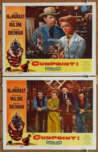 z070 AT GUNPOINT 2 movie lobby cards '55 Fred MacMurray, Dorothy Malone