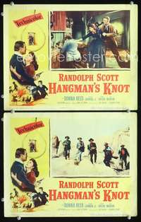 z368 HANGMAN'S KNOT 2 movie lobby cards '52 Randolph Scott, Donna Reed