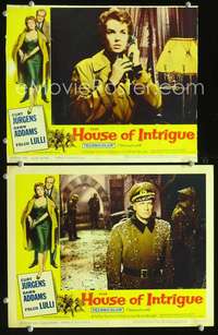 z407 HOUSE OF INTRIGUE 2 movie lobby cards '59 Curt Jurgens, Addams