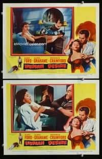z412 HUMAN DESIRE 2 movie lobby cards '54 bad Gloria Grahame, Crawford