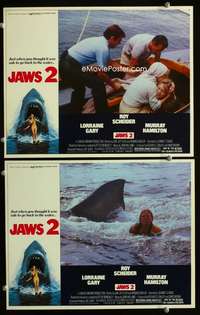 z450 JAWS 2 2 movie lobby cards '78 Roy Scheider & girl attacked!