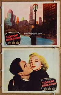 z467 KILLER THAT STALKED NEW YORK 2 movie lobby cards '50 Evelyn Keyes