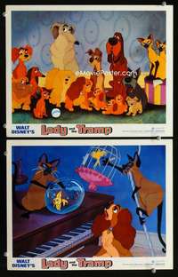 z479 LADY & THE TRAMP 2 movie lobby cards R72 Disney canine classic!