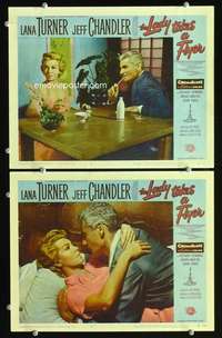 z482 LADY TAKES A FLYER 2 movie lobby cards '58 Lana Turner, Chandler