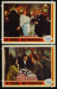 z541 MAN BETRAYED 2 movie lobby cards '41 John Wayne, Frances Dee
