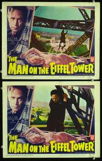 z551 MAN ON THE EIFFEL TOWER 2 movie lobby cards '49 Franchot Tone