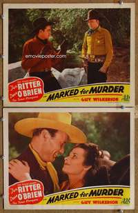 z561 MARKED FOR MURDER 2 movie lobby cards '45 Tex Ritter, Texas Rangers