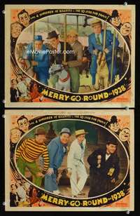 z571 MERRY GO ROUND OF 1938 2 movie lobby cards '37 Bert Lahr hilarity!