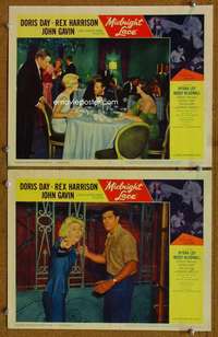 z576 MIDNIGHT LACE 2 movie lobby cards '60 Doris Day, Harrison, Gavin