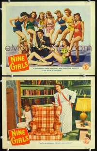 z619 NINE GIRLS 2 movie lobby cards '44 Evelyn Keyes, sexy sorority!