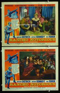 z693 RANCHO NOTORIOUS 2 movie lobby cards '52 Marlene Dietrich, Lang