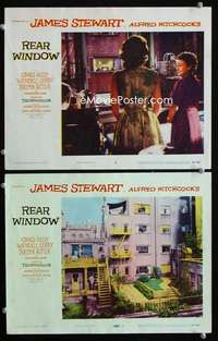 z695 REAR WINDOW 2 movie lobby cards '54 Jimmy Stewart, Grace Kelly