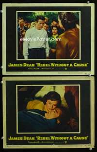 z697 REBEL WITHOUT A CAUSE 2 movie lobby cards '55 James Dean, Wood