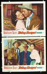 z711 RIDING SHOTGUN 2 movie lobby cards '54 Randolph Scott, Weldon