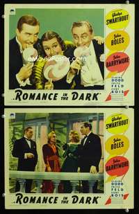 z726 ROMANCE IN THE DARK 2 movie lobby cards '38 wacky John Barrymore!