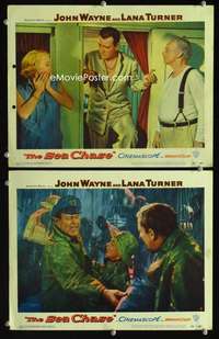 z747 SEA CHASE 2 movie lobby cards '55 John Wayne, Lana Turner
