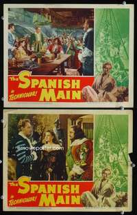 z815 SPANISH MAIN 2 movie lobby cards '45 Maureen O'Hara, Paul Henreid
