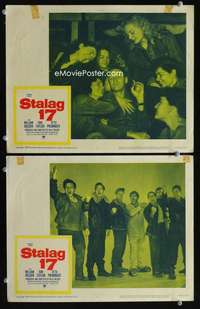 z825 STALAG 17 2 movie lobby cards R59 William Holden, Billy Wilder