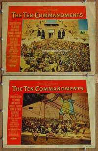 z861 TEN COMMANDMENTS 2 movie lobby cards '56 Cecil B. DeMille epic!