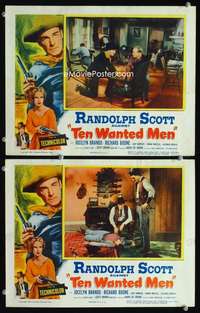 z864 TEN WANTED MEN 2 movie lobby cards '54 Randolph Scott, Brando