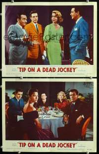 z895 TIP ON A DEAD JOCKEY 2 movie lobby cards '57 Robert Taylor, Malone