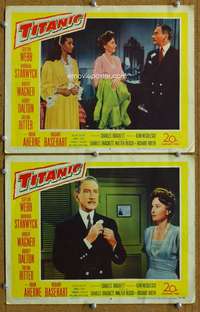 z896 TITANIC 2 movie lobby cards '53 Clifton Webb, Barbara Stanwyck
