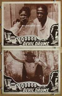 z947 VOODOO DEVIL DRUMS 2 movie lobby cards '44 Toddy all-black horror!