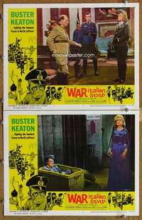 z952 WAR ITALIAN STYLE 2 movie lobby cards '66 Buster Keaton in both!