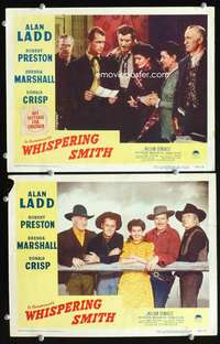 z969 WHISPERING SMITH 2 movie lobby cards '49 Alan Ladd, Preston