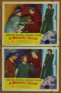 z980 WOMAN'S SECRET 2 movie lobby cards '49 O'Hara in Nicholas Ray noir!