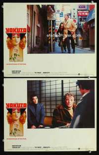 z989 YAKUZA 2 int'l movie lobby cards '75 Robert Mitchum, Bob Peak art!