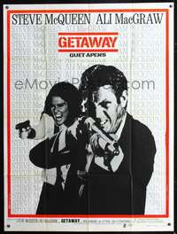 b470 GETAWAY French one-panel movie poster '72 Steve McQueen, Ali McGraw