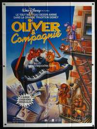 b615 OLIVER & COMPANY French one-panel movie poster '88 Disney cats & dogs!