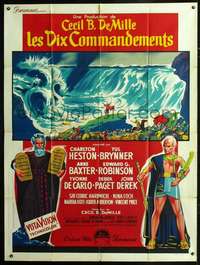 b719 TEN COMMANDMENTS French one-panel movie poster R60s DeMille, cool art!