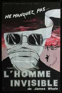 b330 INVISIBLE MAN French 31x46 movie poster R60s cool art!