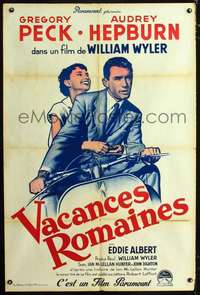 b337 ROMAN HOLIDAY French 31x47 movie poster '53Hepburn&Peck w/Vespa!