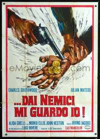 b199 I PROTECT MYSELF AGAINST MY ENEMIES Italian one-panel movie poster '68