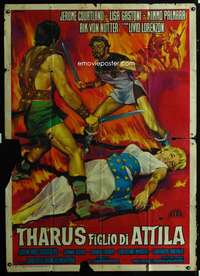 b282 THARUS FIGLIO DI ATTILA Italian one-panel movie poster '62 Olivetti art!